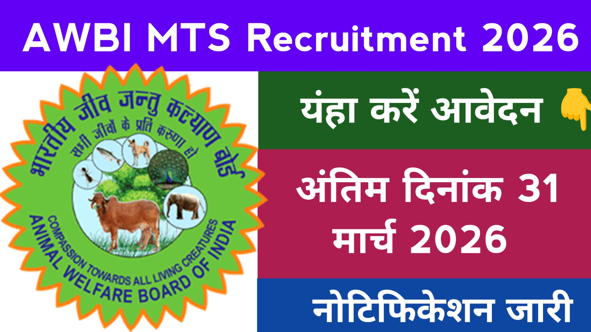 Animal Welfare Board of India Vacancy 2026 AWBI MTS Recruitment 2026